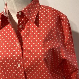 Lauren Ralph Lauren orange white polka dot blouse M